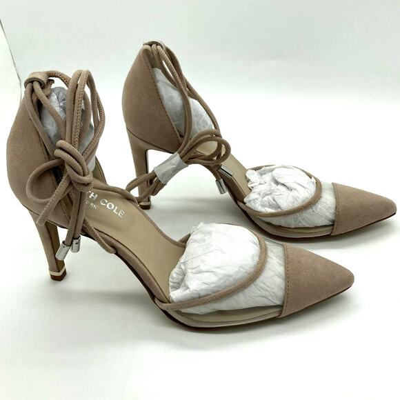 Kenneth Cole Heels NIB Women's Size 6.5M Dusty Rose Riley Suede Tie Vinyl - Picture 1 of 11